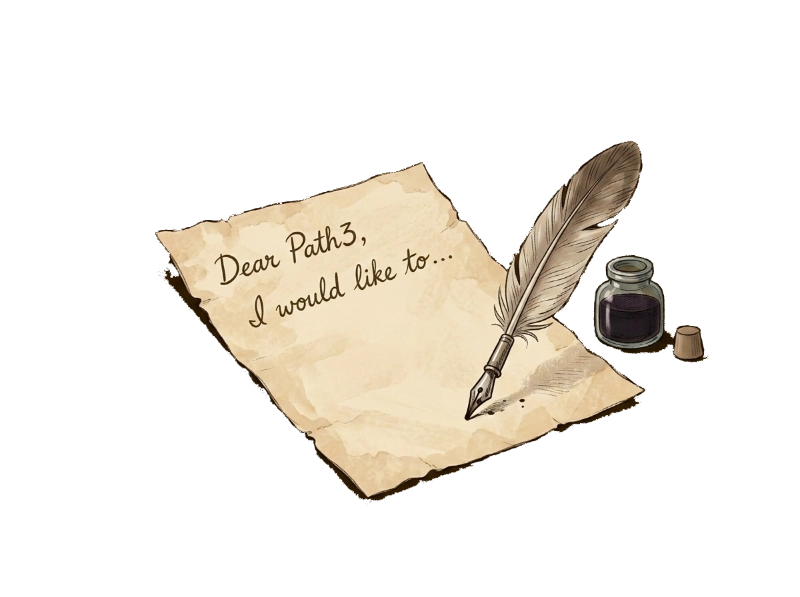 Illustration of a quill writing a letter to Path3